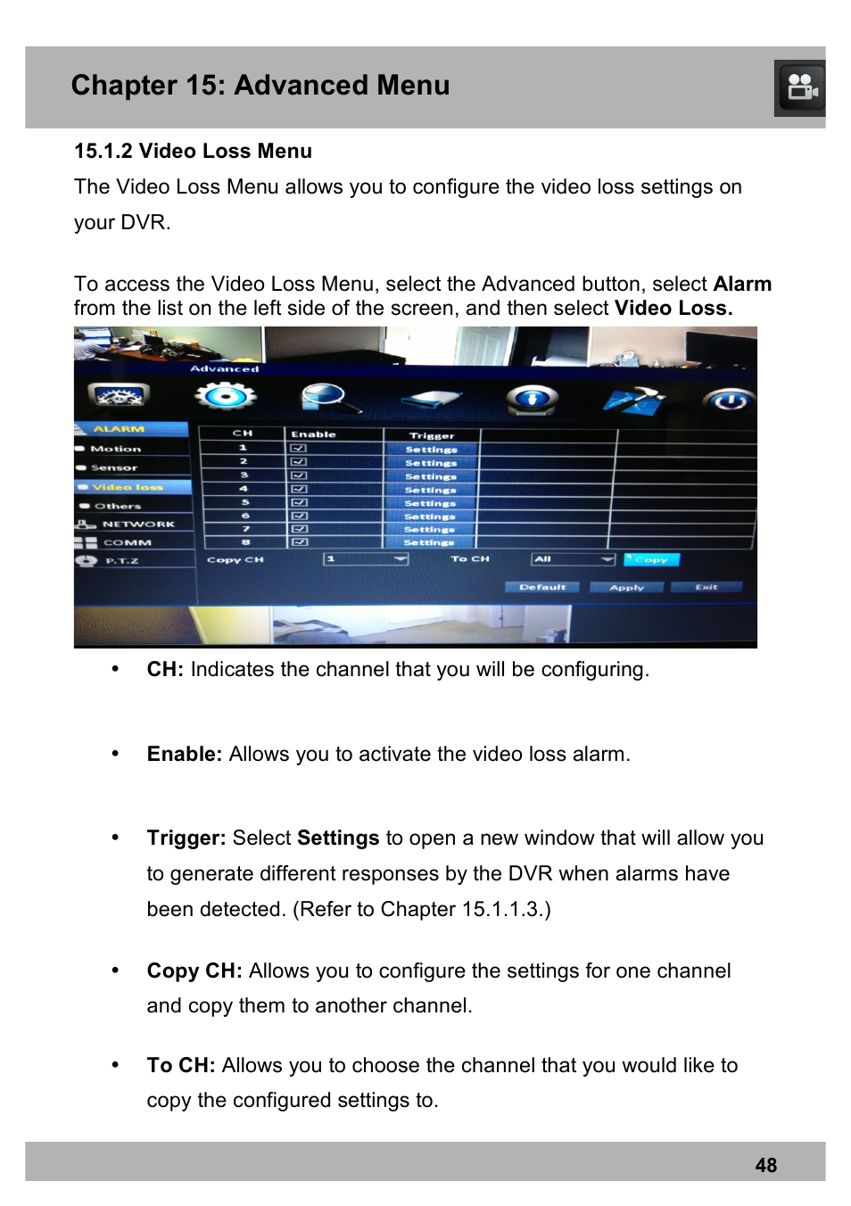 Chapter 15: advanced menu | Night Owl X100-DVR4-5GB user manual User Manual | Page 48 / 124