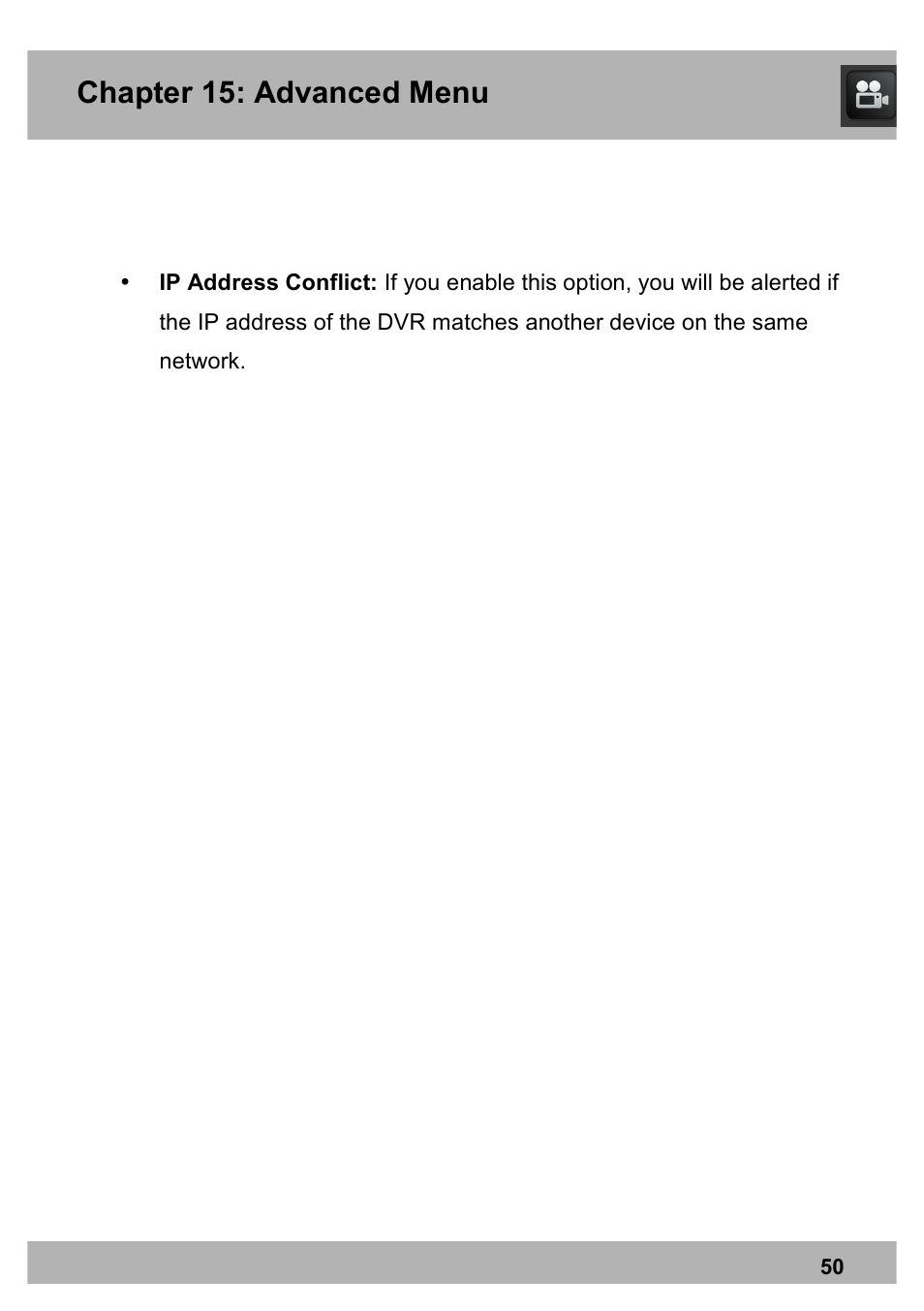 Chapter 15: advanced menu | Night Owl X100-DVR4-5GB user manual User Manual | Page 50 / 124