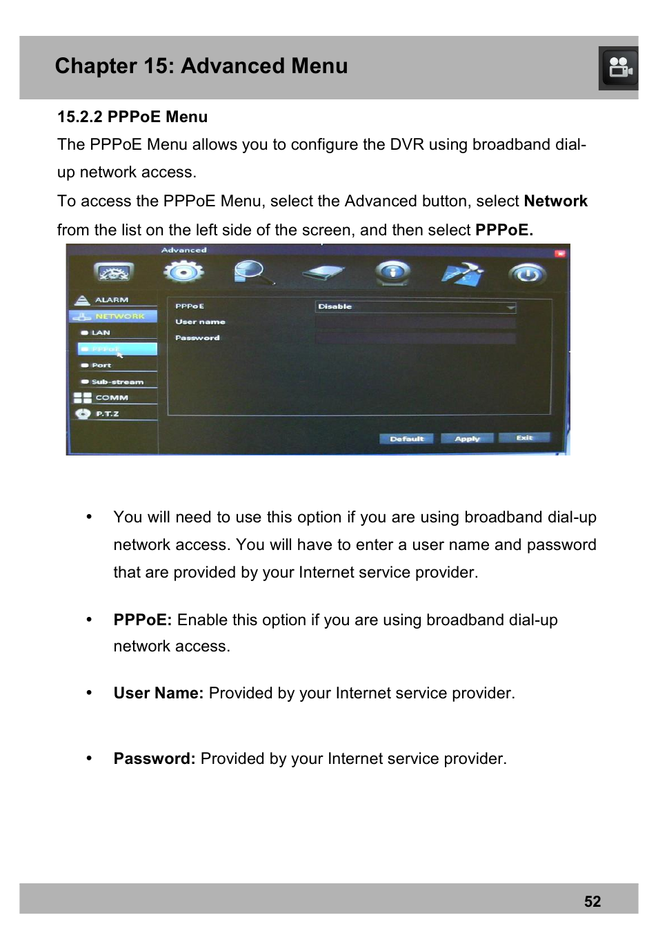 Chapter 15: advanced menu | Night Owl X100-DVR4-5GB user manual User Manual | Page 52 / 124