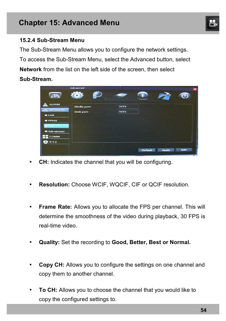 Chapter 15: advanced menu | Night Owl X100-DVR4-5GB user manual User Manual | Page 54 / 124