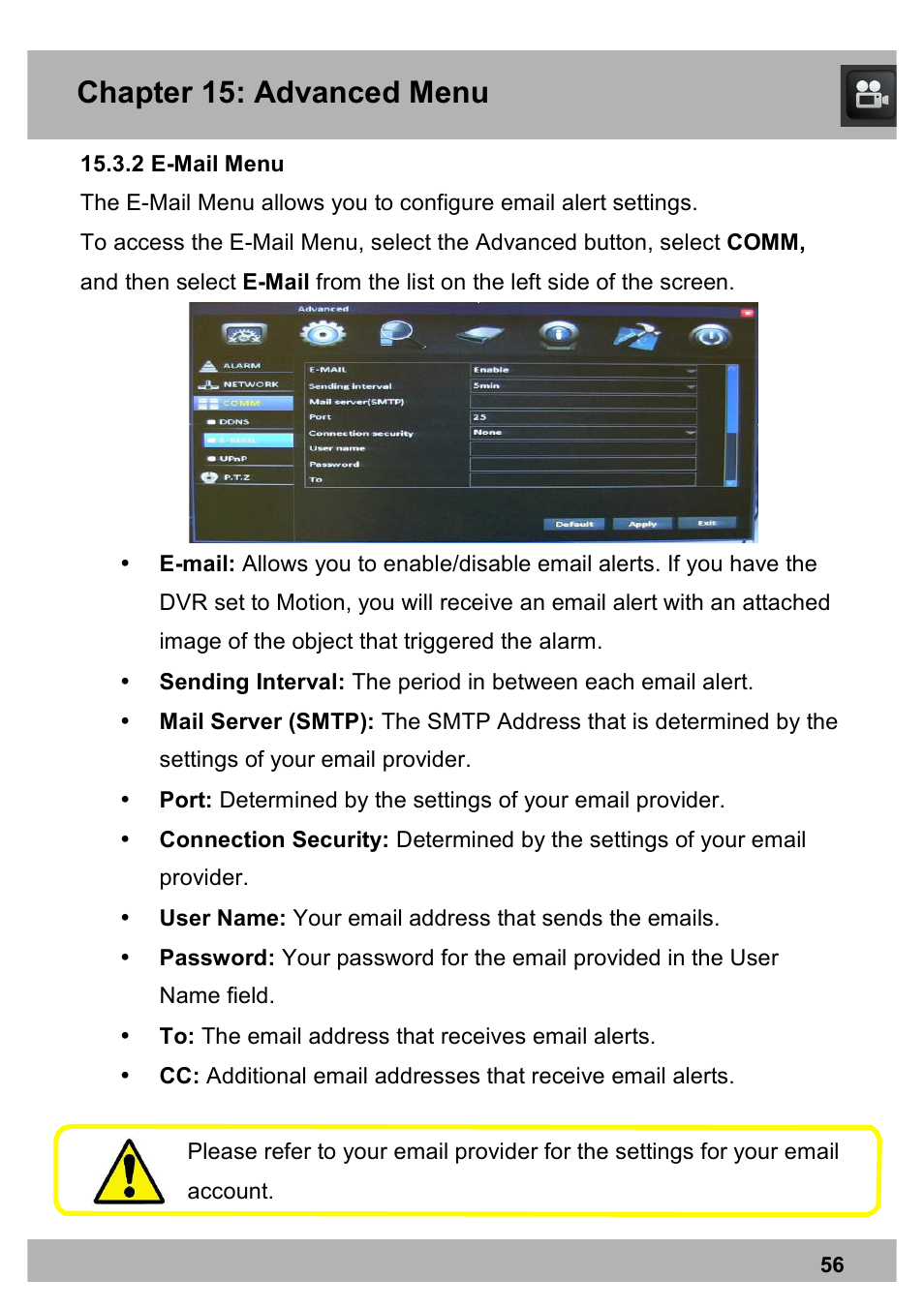 Chapter 15: advanced menu | Night Owl X100-DVR4-5GB user manual User Manual | Page 56 / 124
