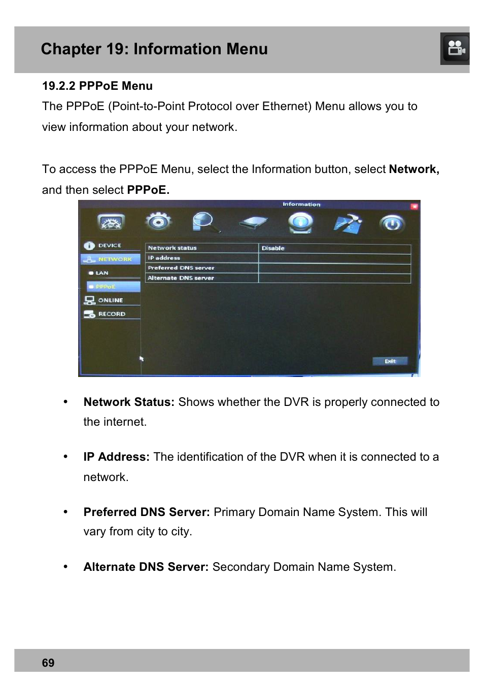 Chapter 19: information menu | Night Owl X100-DVR4-5GB user manual User Manual | Page 69 / 124