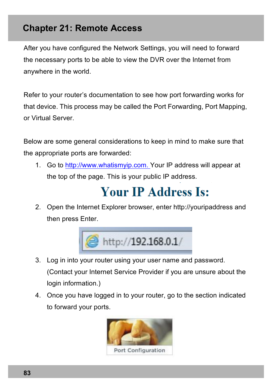 Chapter 21: remote access | Night Owl X100-DVR4-5GB user manual User Manual | Page 83 / 124