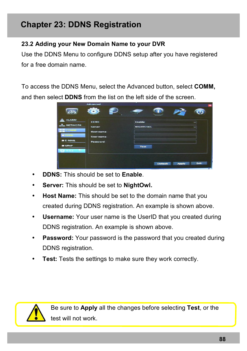 Chapter 23: ddns registration | Night Owl X100-DVR4-5GB user manual User Manual | Page 88 / 124