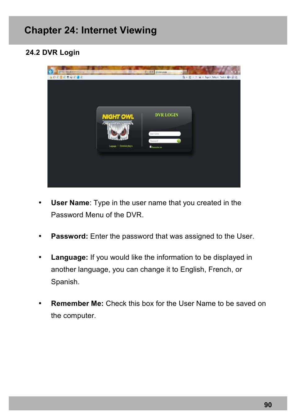 Chapter 24: internet viewing | Night Owl X100-DVR4-5GB user manual User Manual | Page 90 / 124
