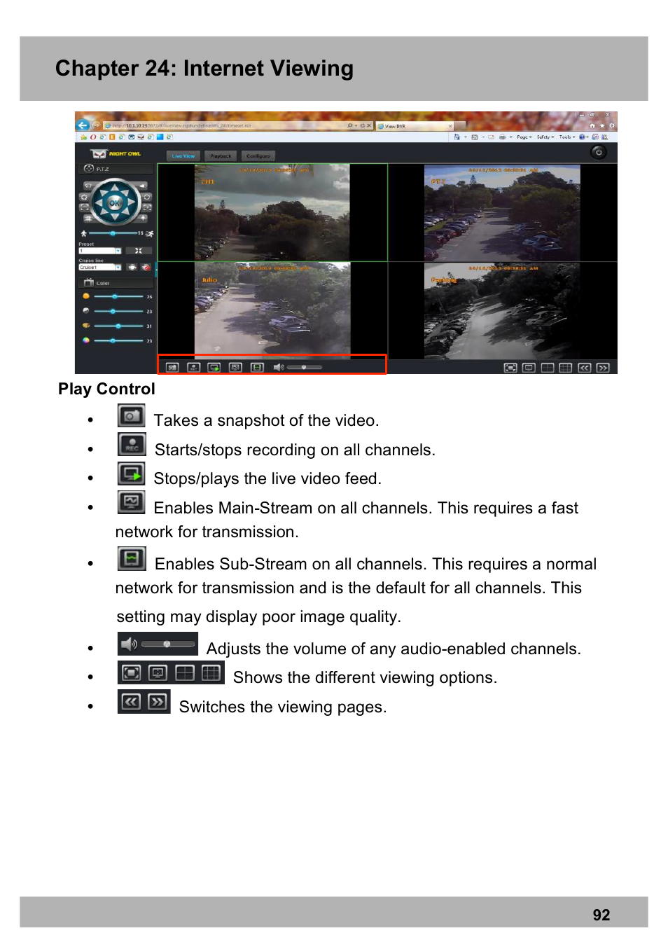 Chapter 24: internet viewing | Night Owl X100-DVR4-5GB user manual User Manual | Page 92 / 124