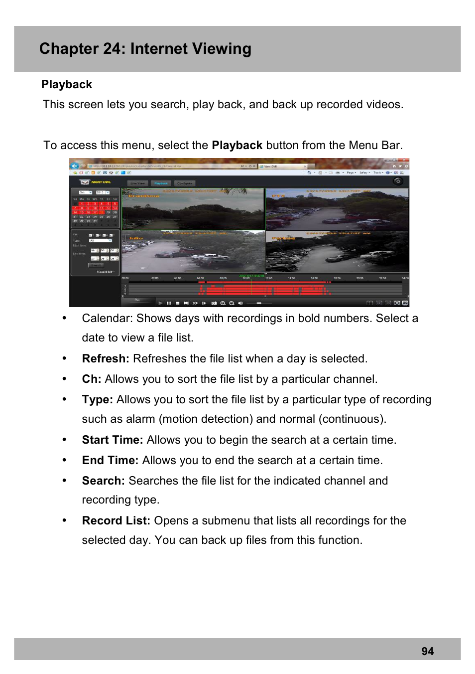 Chapter 24: internet viewing | Night Owl X100-DVR4-5GB user manual User Manual | Page 94 / 124