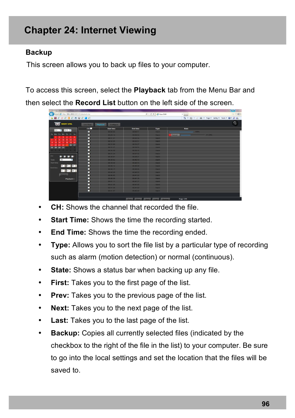 Chapter 24: internet viewing | Night Owl X100-DVR4-5GB user manual User Manual | Page 96 / 124
