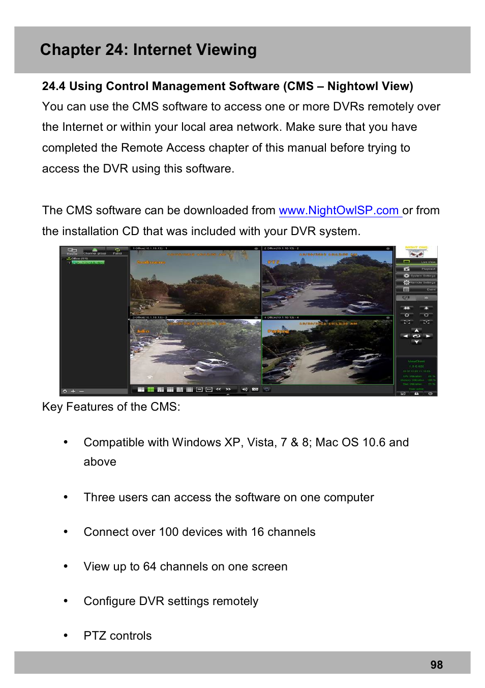 Chapter 24: internet viewing | Night Owl X100-DVR4-5GB user manual User Manual | Page 98 / 124