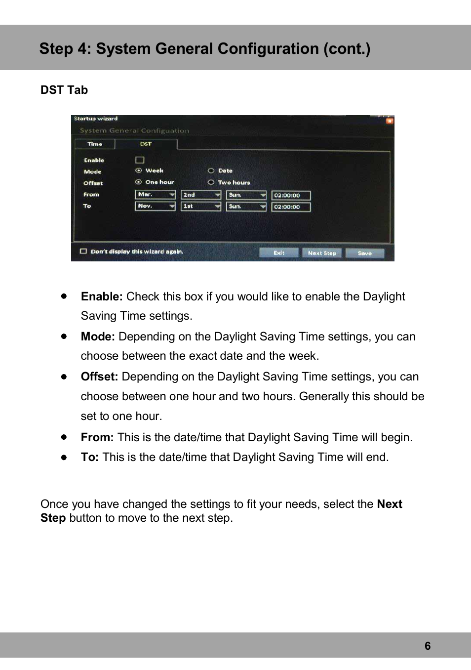 Step 4: system general configuration (cont.) | Night Owl X100-DVR16-2TB startup User Manual | Page 6 / 10