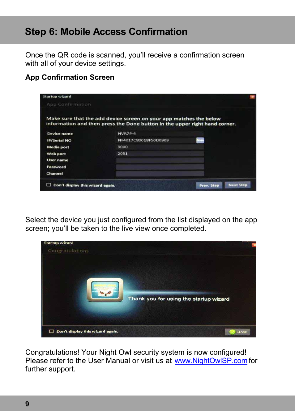 Step 6: mobile access confirmation | Night Owl X100-DVR16-2TB startup User Manual | Page 9 / 10