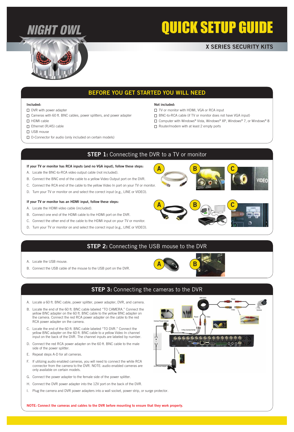 Night Owl X100-DVR16-2TB quick start User Manual | 3 pages