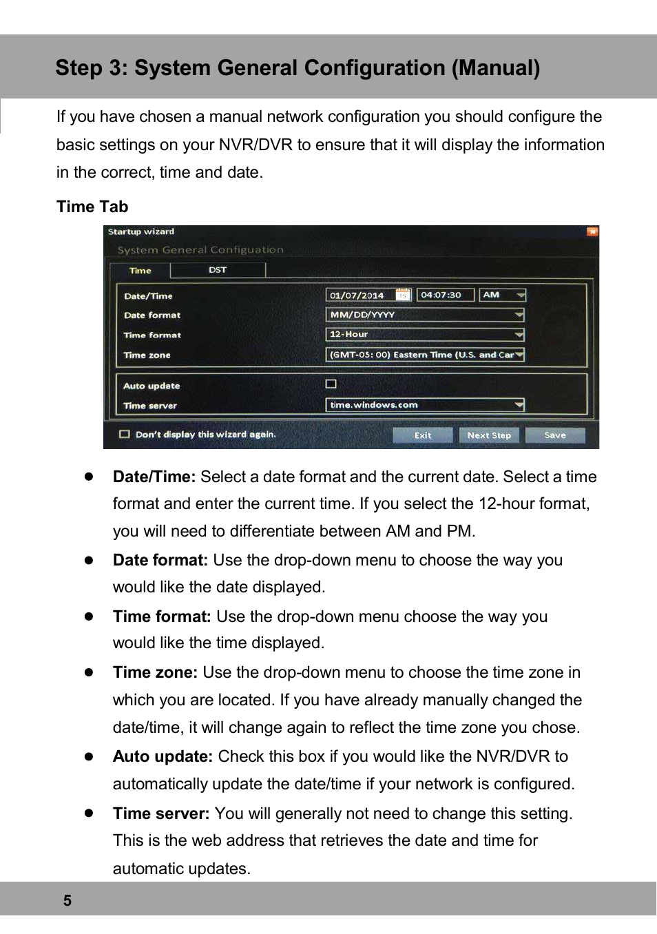 Step 3: system general configuration (manual) | Night Owl X9-88-2TB startup User Manual | Page 5 / 10