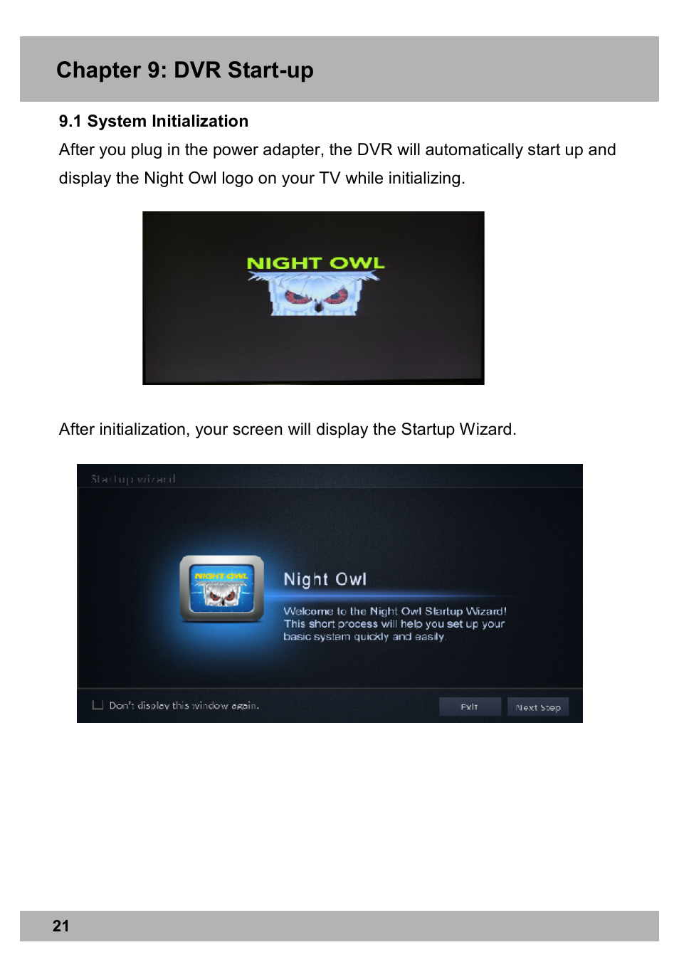 Chapter 9: dvr start-up | Night Owl X9-88-2TB user manual User Manual | Page 21 / 124
