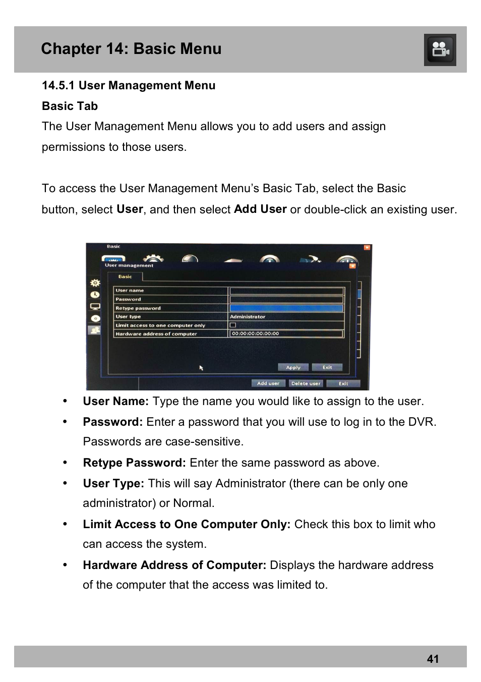 Chapter 14: basic menu | Night Owl X9-88-2TB user manual User Manual | Page 41 / 124