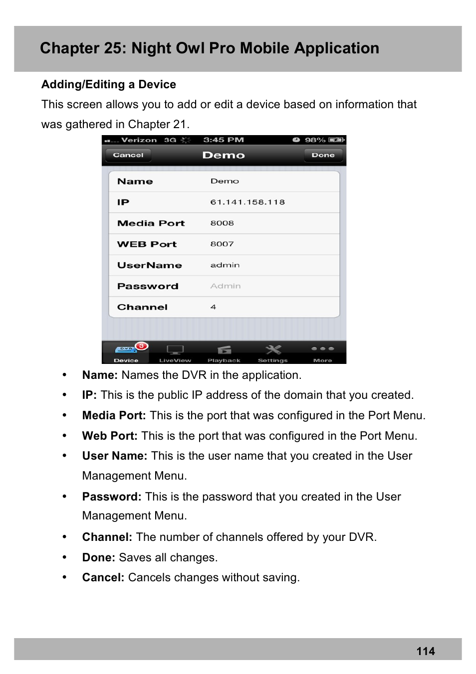 Chapter 25: night owl pro mobile application | Night Owl PE-DVR8 user manual User Manual | Page 114 / 124