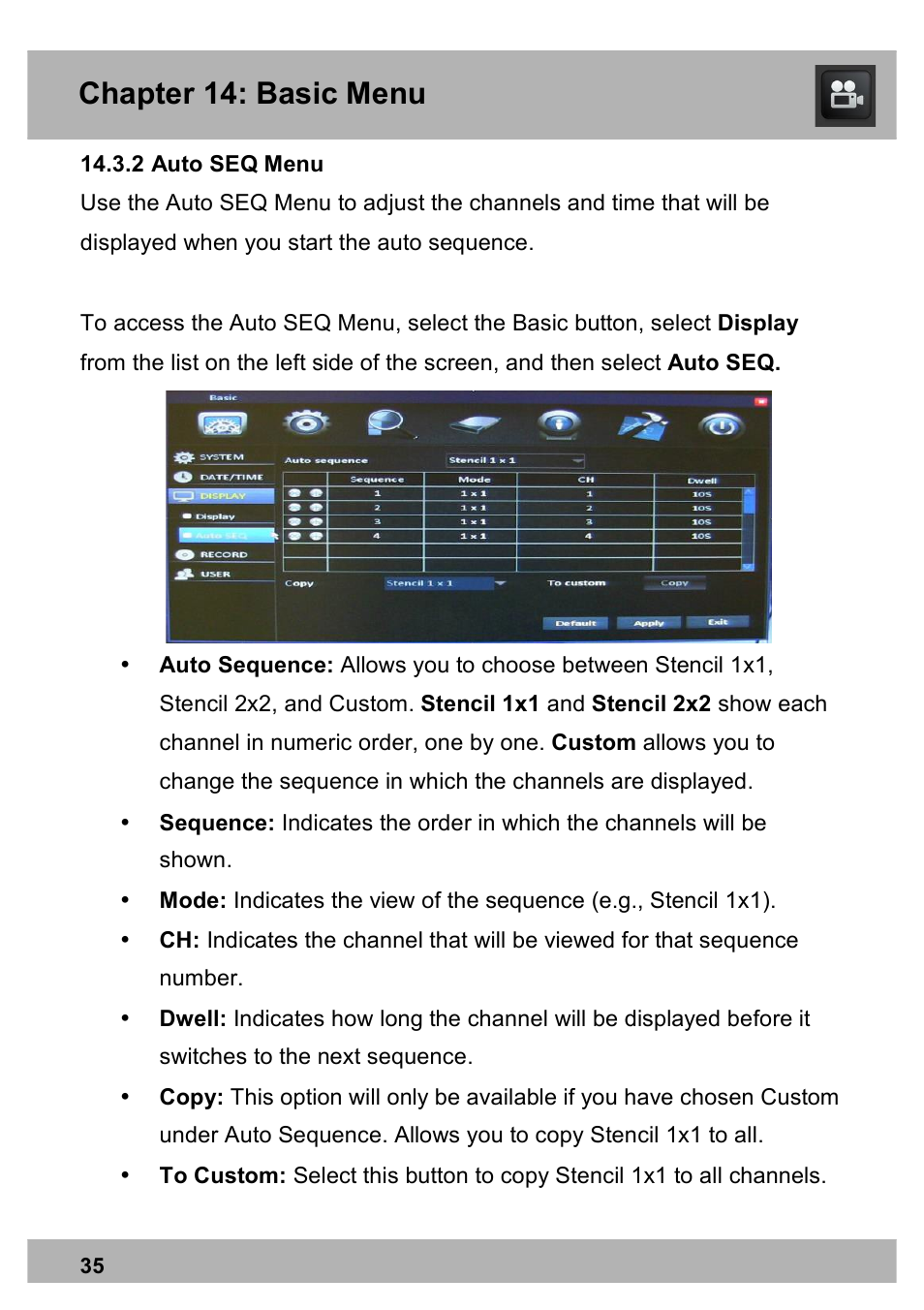 Chapter 14: basic menu | Night Owl PE-DVR8 user manual User Manual | Page 35 / 124