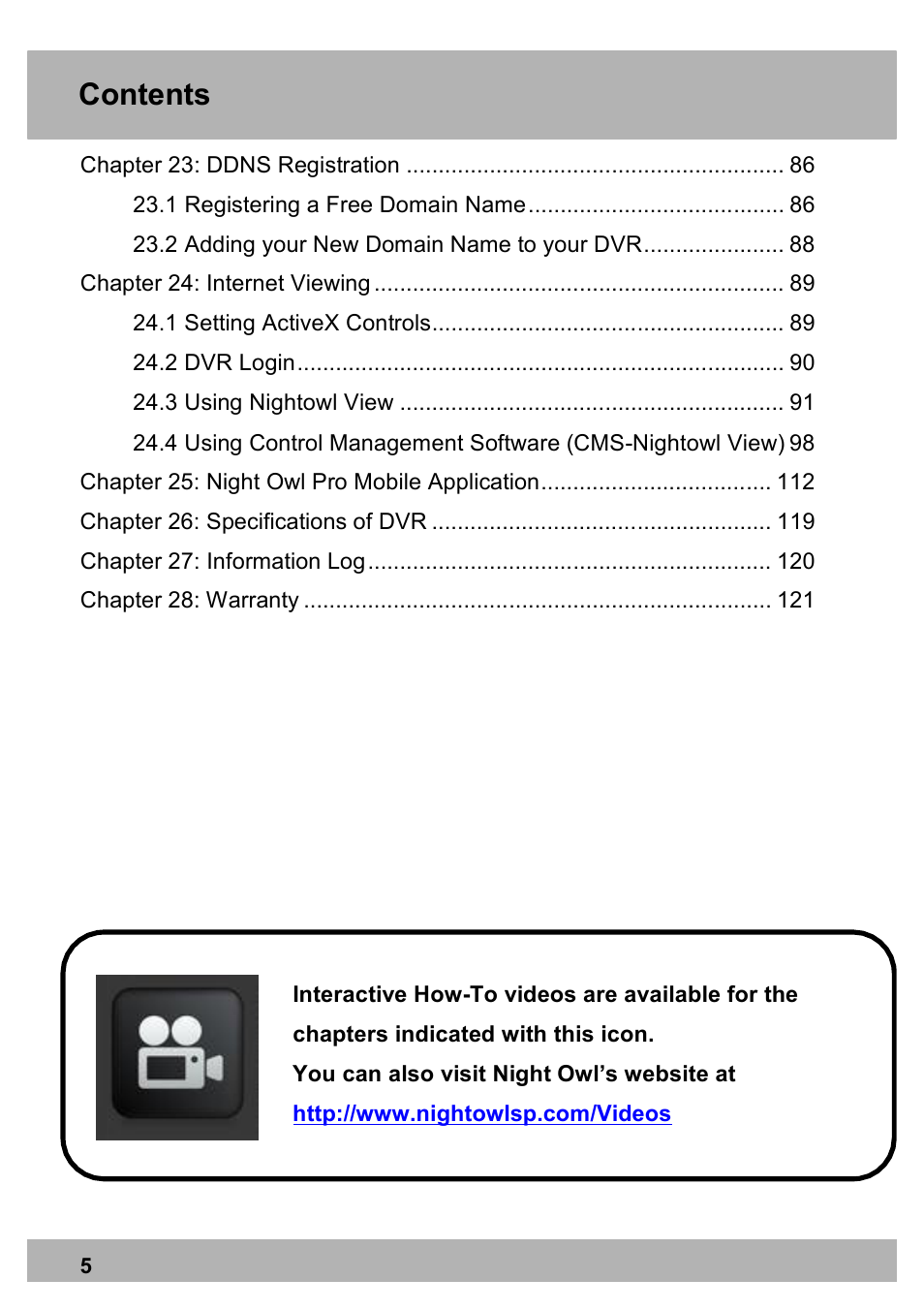 Night Owl PE-DVR8 user manual User Manual | Page 5 / 124