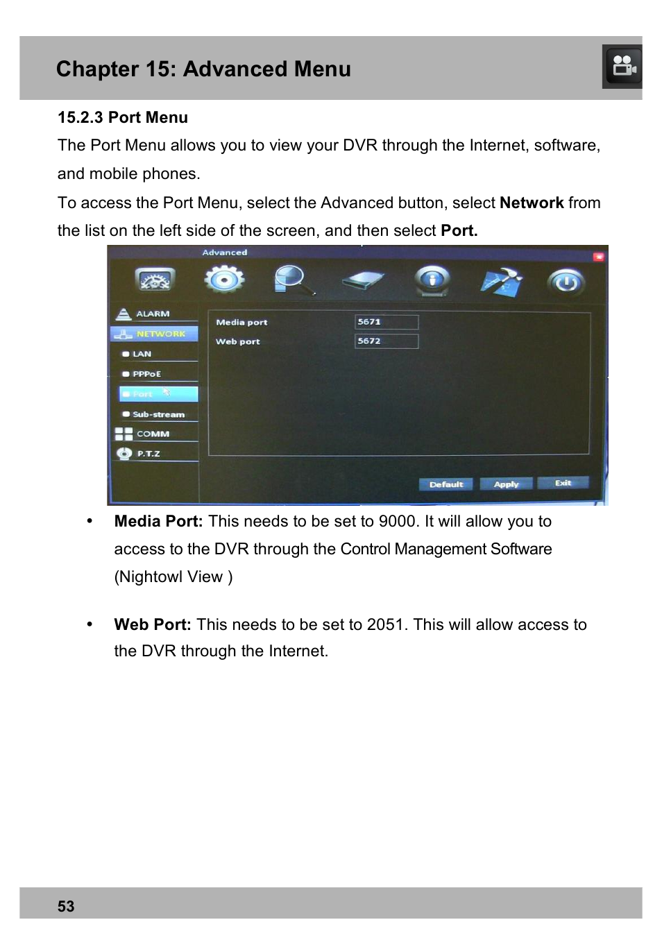 Chapter 15: advanced menu | Night Owl PE-DVR8 user manual User Manual | Page 53 / 124