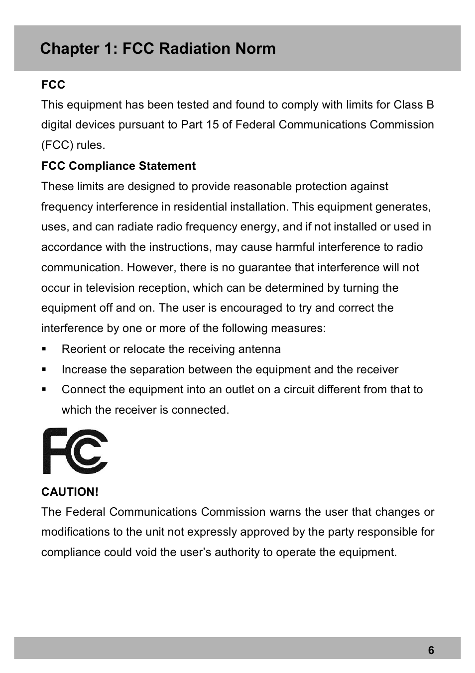 Chapter 1: fcc radiation norm | Night Owl PE-DVR8 user manual User Manual | Page 6 / 124