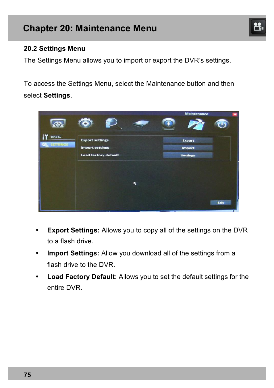 Chapter 20: maintenance menu | Night Owl PE-DVR8 user manual User Manual | Page 75 / 124