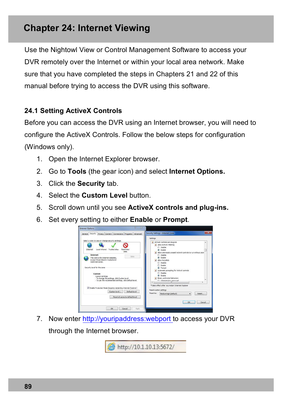 Chapter 24: internet viewing | Night Owl PE-DVR8 user manual User Manual | Page 89 / 124