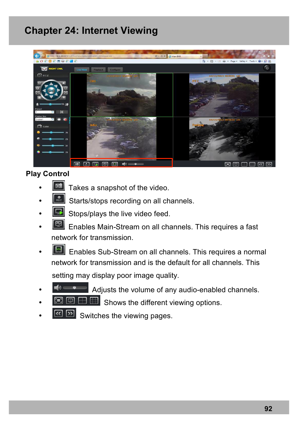 Chapter 24: internet viewing | Night Owl PE-DVR8 user manual User Manual | Page 92 / 124