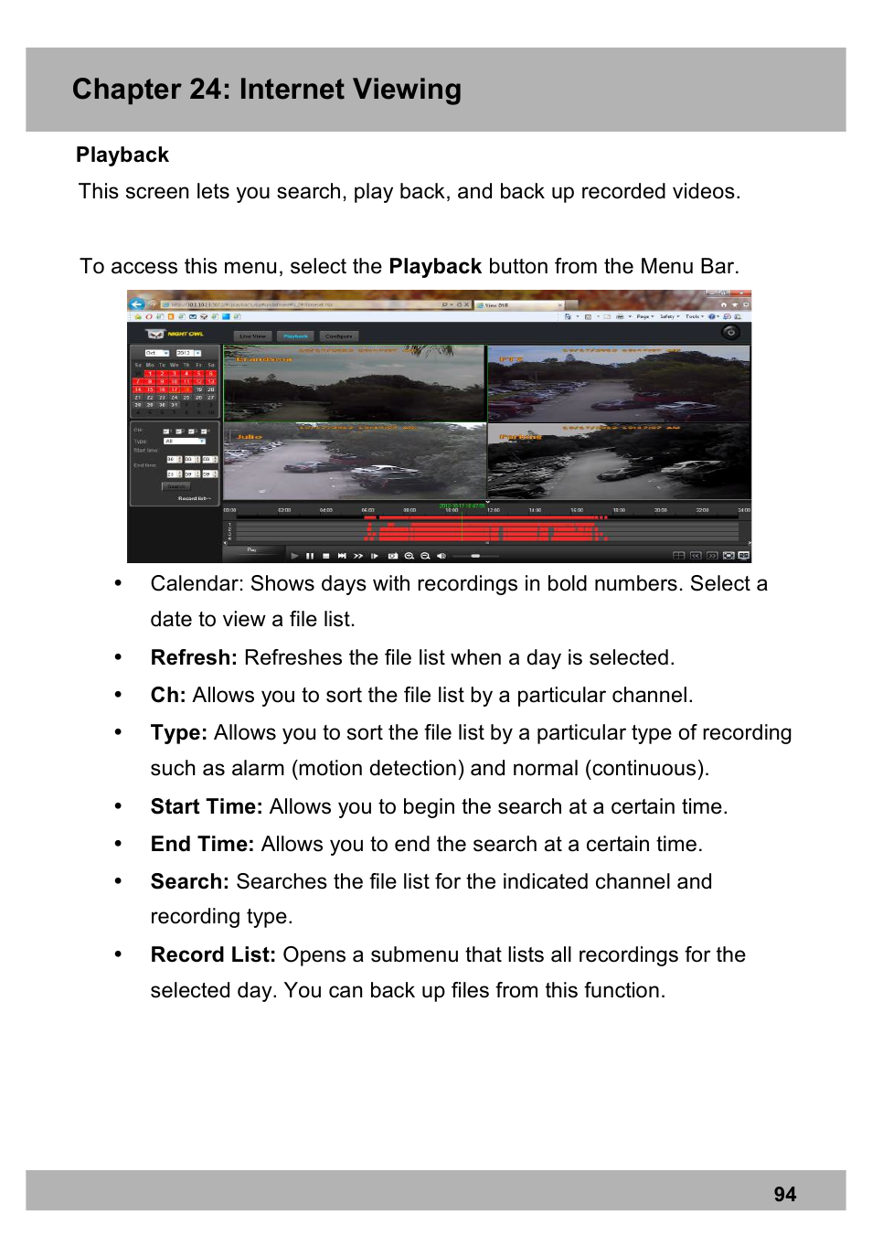 Chapter 24: internet viewing | Night Owl PE-DVR8 user manual User Manual | Page 94 / 124