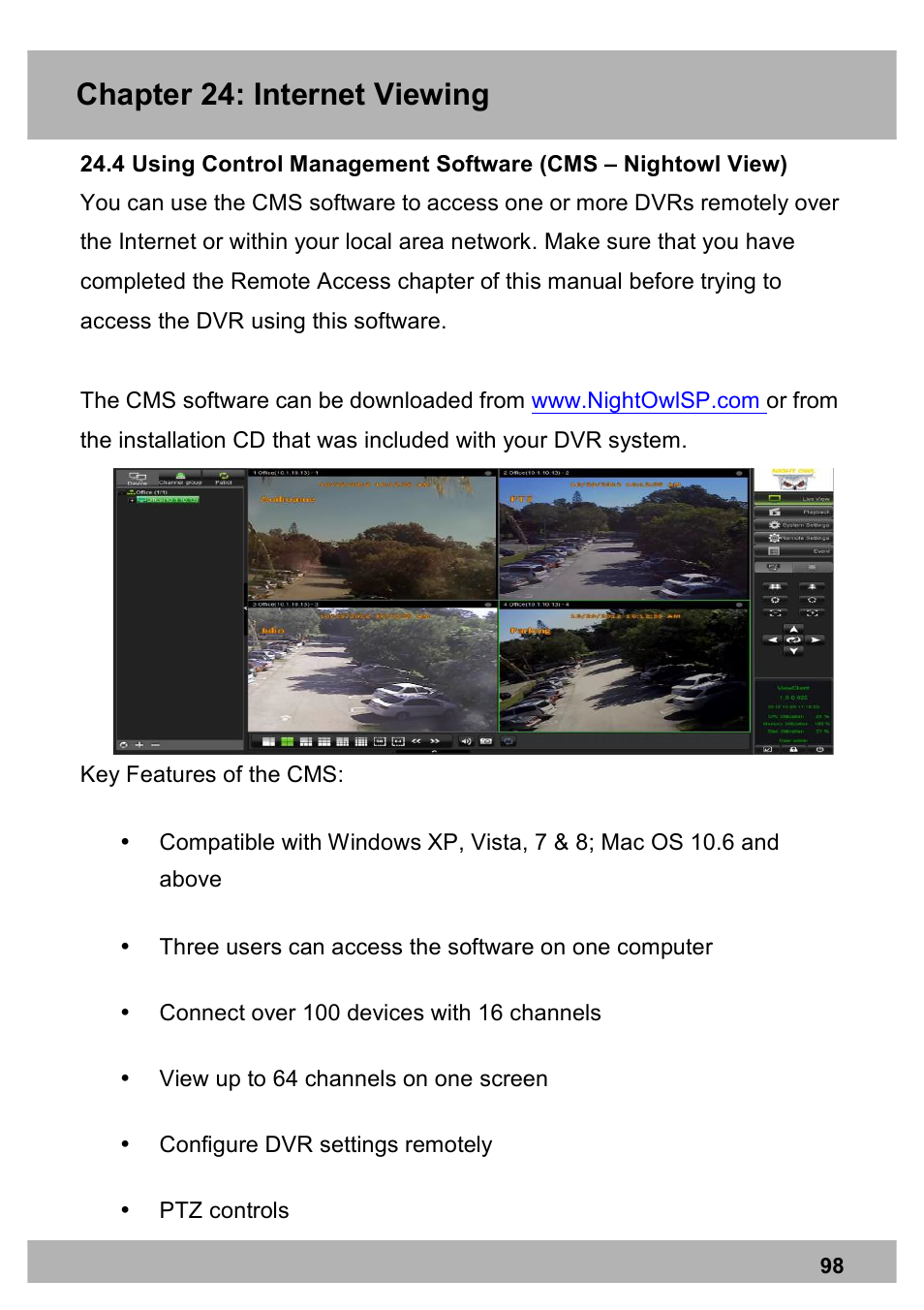 Chapter 24: internet viewing | Night Owl PE-DVR8 user manual User Manual | Page 98 / 124