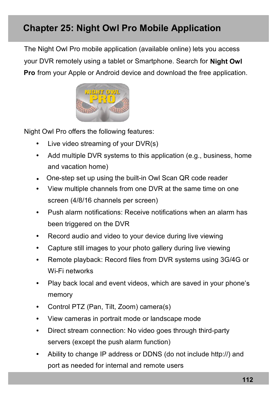 Chapter 25: night owl pro mobile application | Night Owl X100-DVR8-5GB user manual User Manual | Page 112 / 124