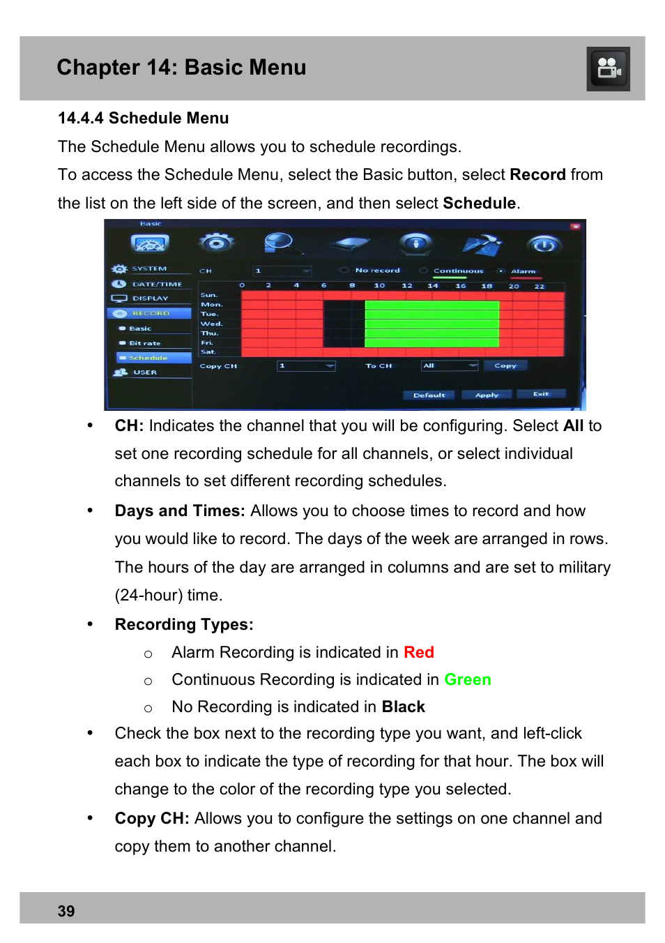 Chapter 14: basic menu | Night Owl X100-DVR8-5GB user manual User Manual | Page 39 / 124