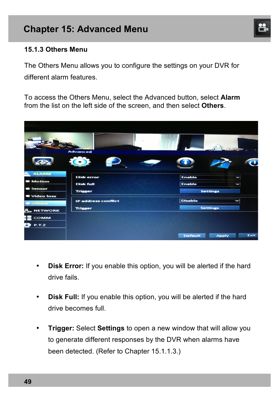 Chapter 15: advanced menu | Night Owl X100-DVR8-5GB user manual User Manual | Page 49 / 124