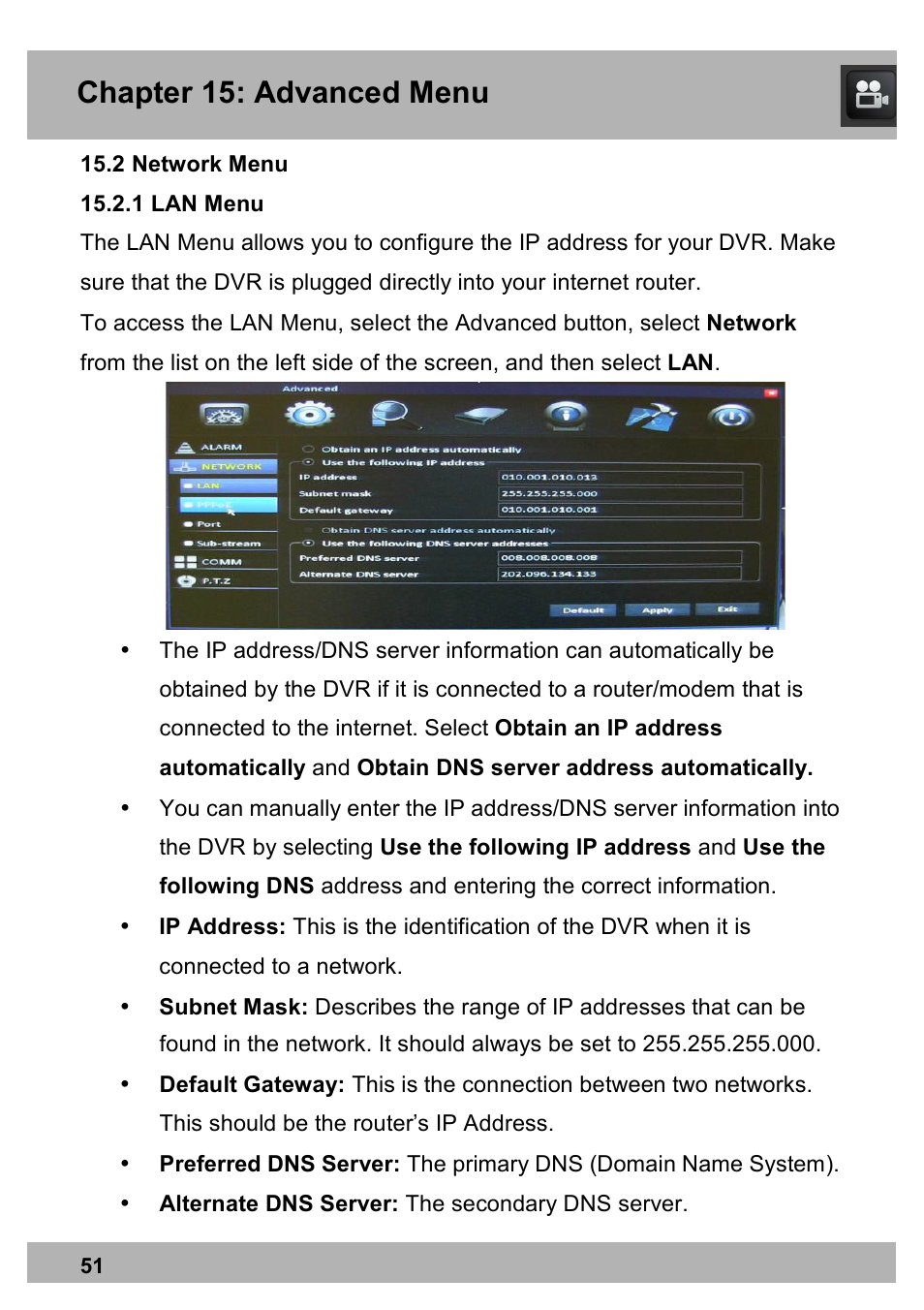 Chapter 15: advanced menu | Night Owl X100-DVR8-5GB user manual User Manual | Page 51 / 124