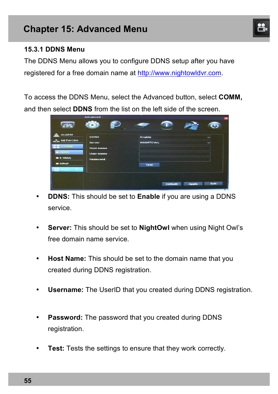 Chapter 15: advanced menu | Night Owl X100-DVR8-5GB user manual User Manual | Page 55 / 124