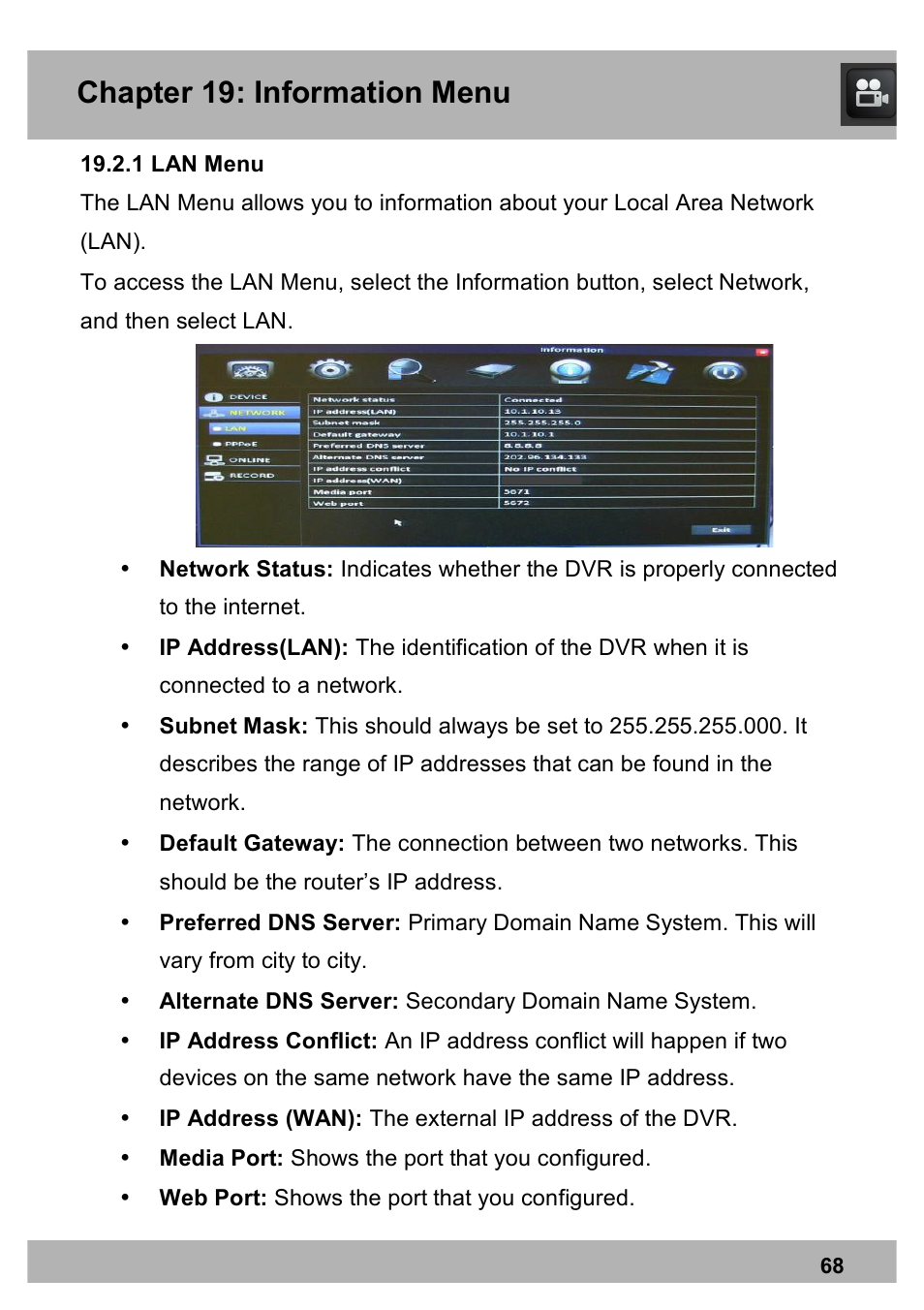 Chapter 19: information menu | Night Owl X100-DVR8-5GB user manual User Manual | Page 68 / 124