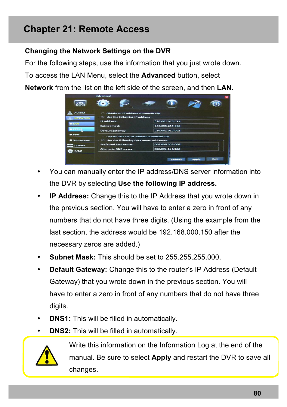 Chapter 21: remote access | Night Owl X100-DVR8-5GB user manual User Manual | Page 80 / 124