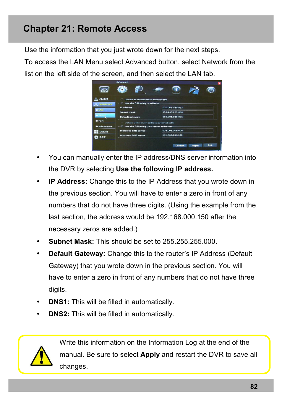 Chapter 21: remote access | Night Owl X100-DVR8-5GB user manual User Manual | Page 82 / 124