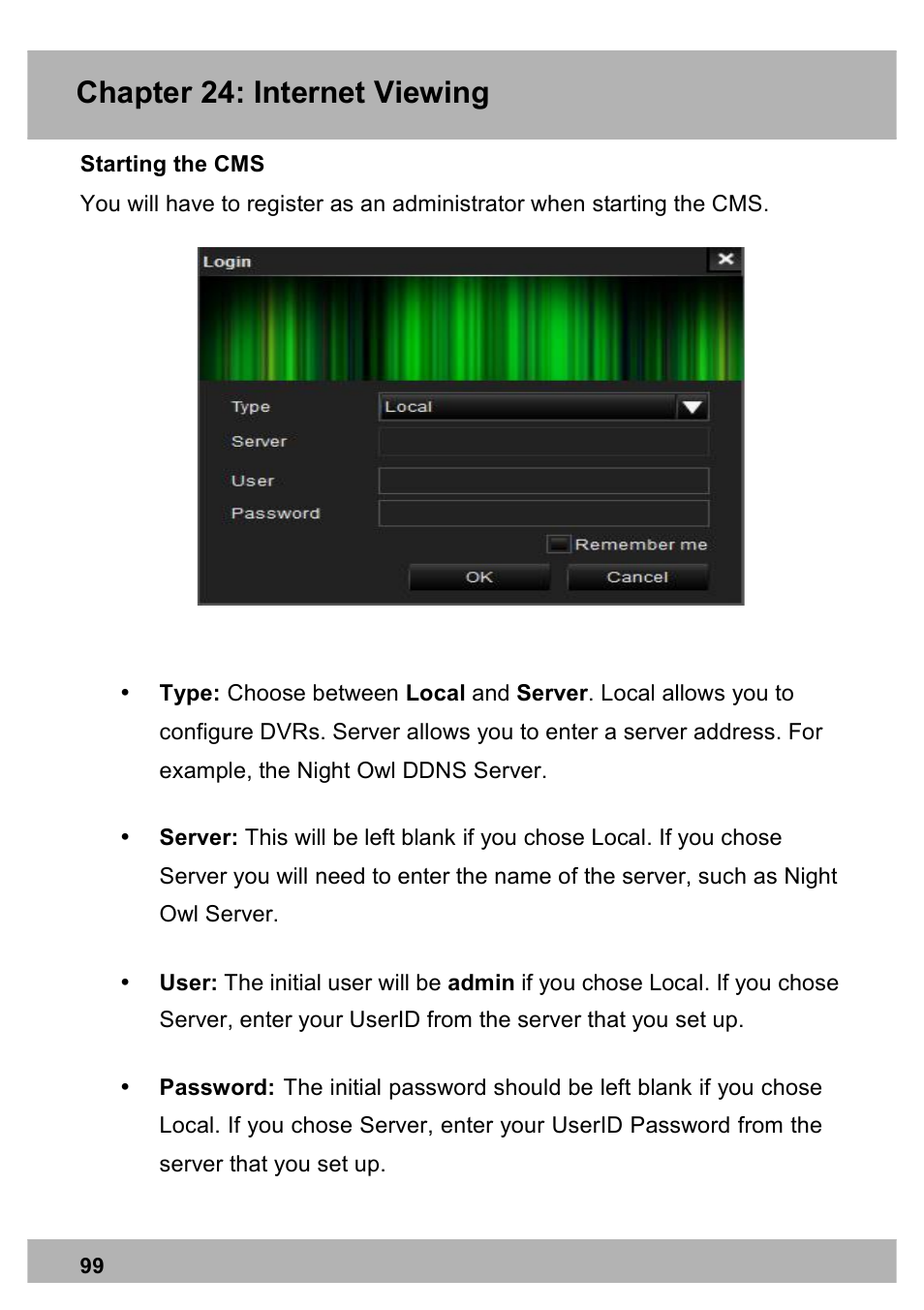 Chapter 24: internet viewing | Night Owl X100-DVR8-5GB user manual User Manual | Page 99 / 124