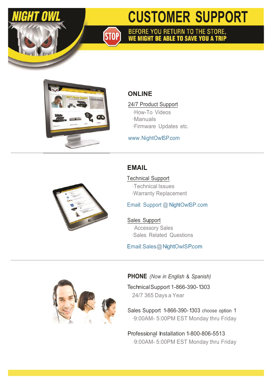 Support customer | Night Owl PRO-1681TB-2DMA user manual User Manual | Page 127 / 127