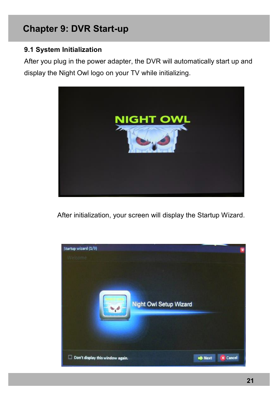 Chapter 9: dvr start-up | Night Owl PRO-1681TB-2DMA user manual User Manual | Page 21 / 127