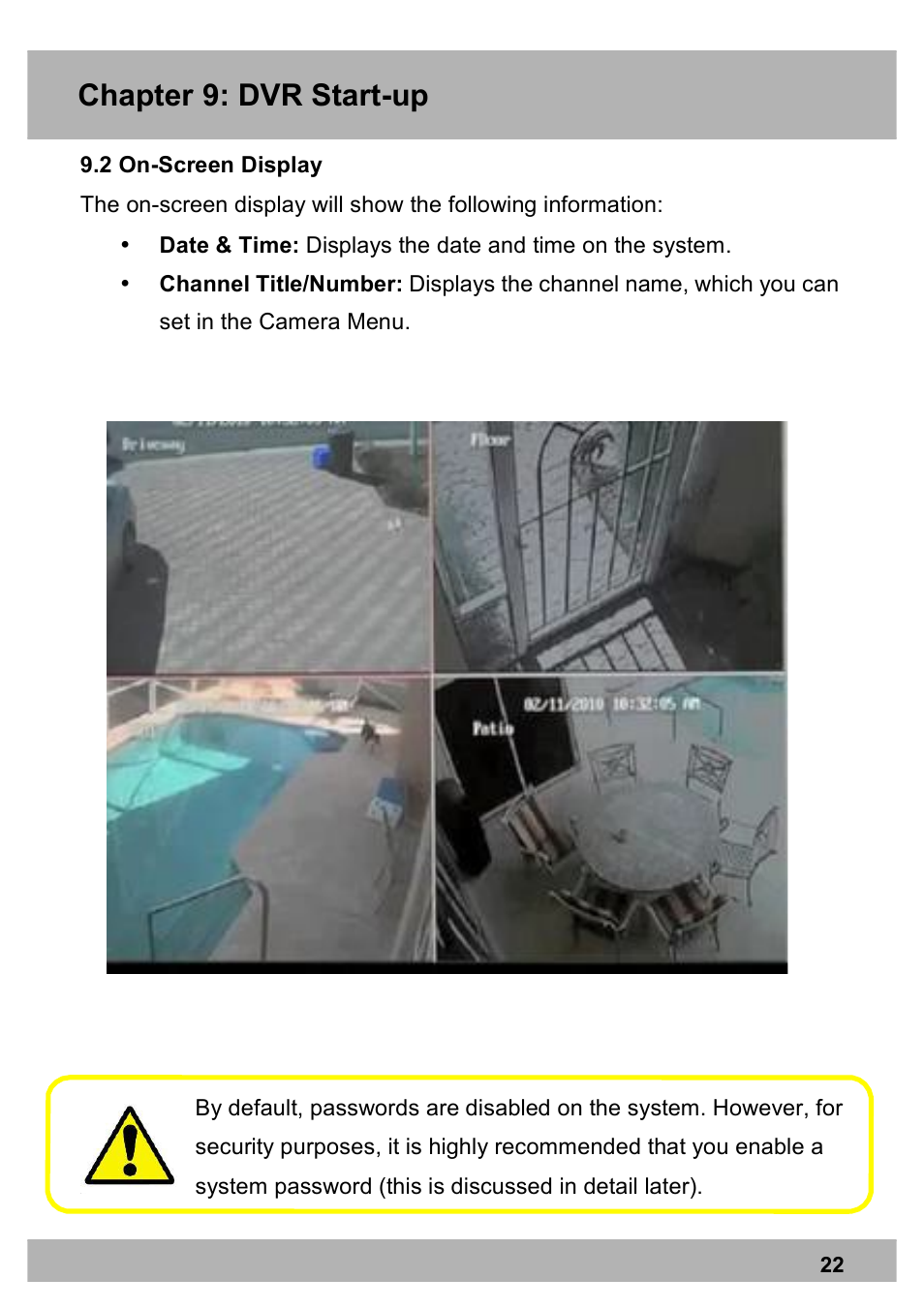 Chapter 9: dvr start-up | Night Owl PRO-1681TB-2DMA user manual User Manual | Page 22 / 127