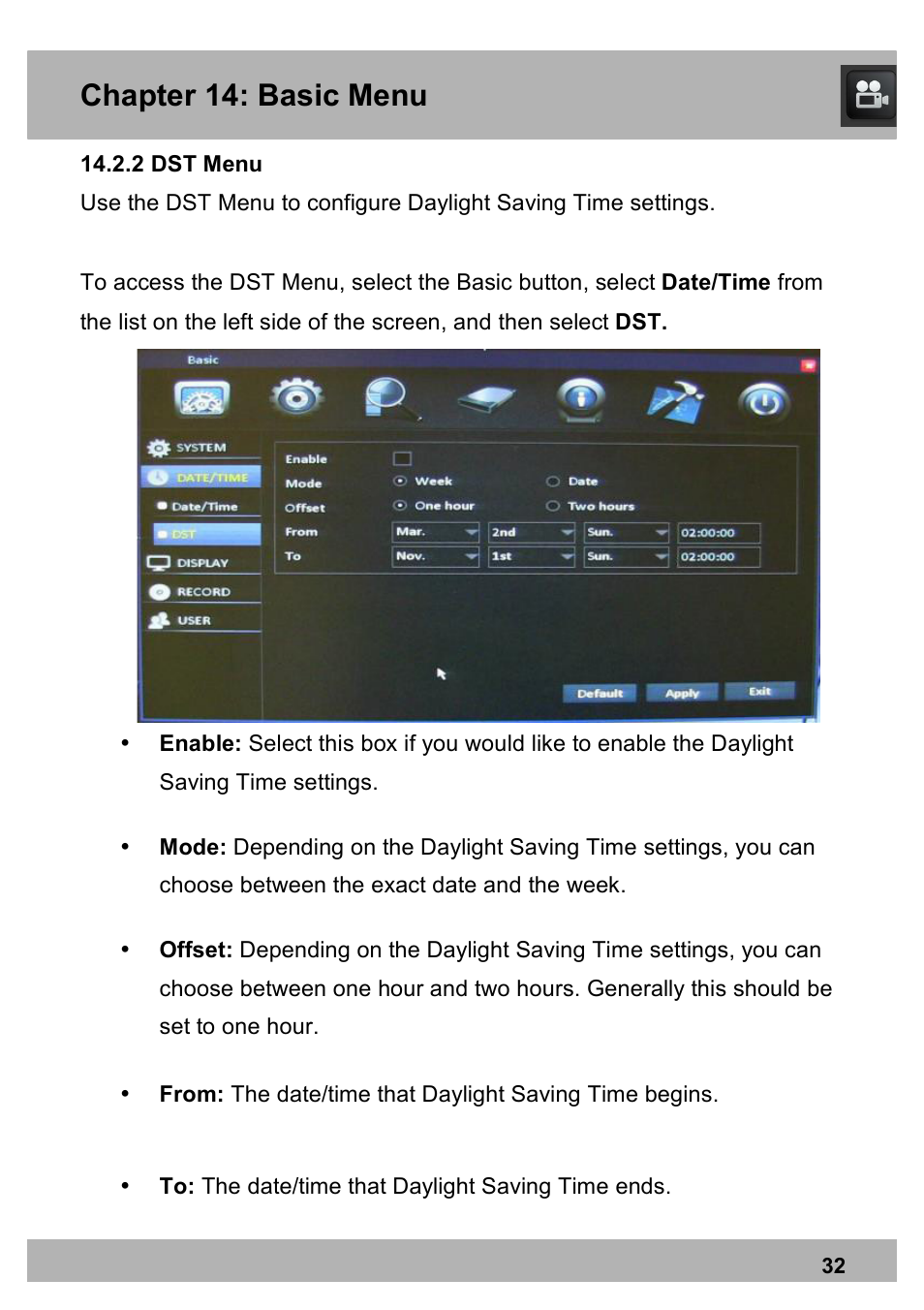 Chapter 14: basic menu | Night Owl PRO-1681TB-2DMA user manual User Manual | Page 32 / 127