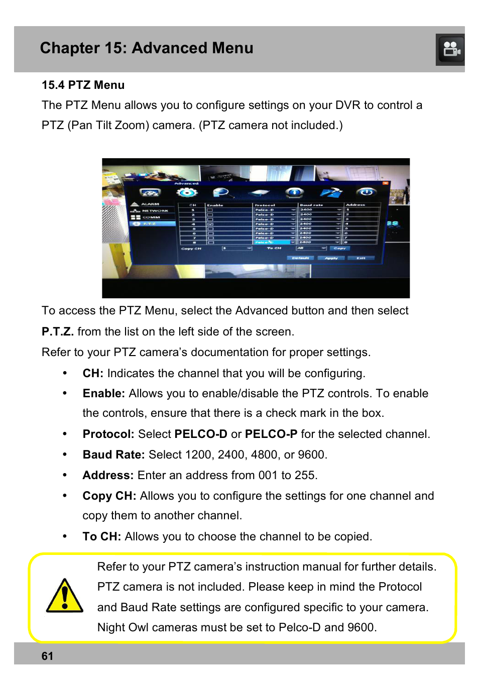 Chapter 15: advanced menu | Night Owl PRO-1681TB-2DMA user manual User Manual | Page 61 / 127