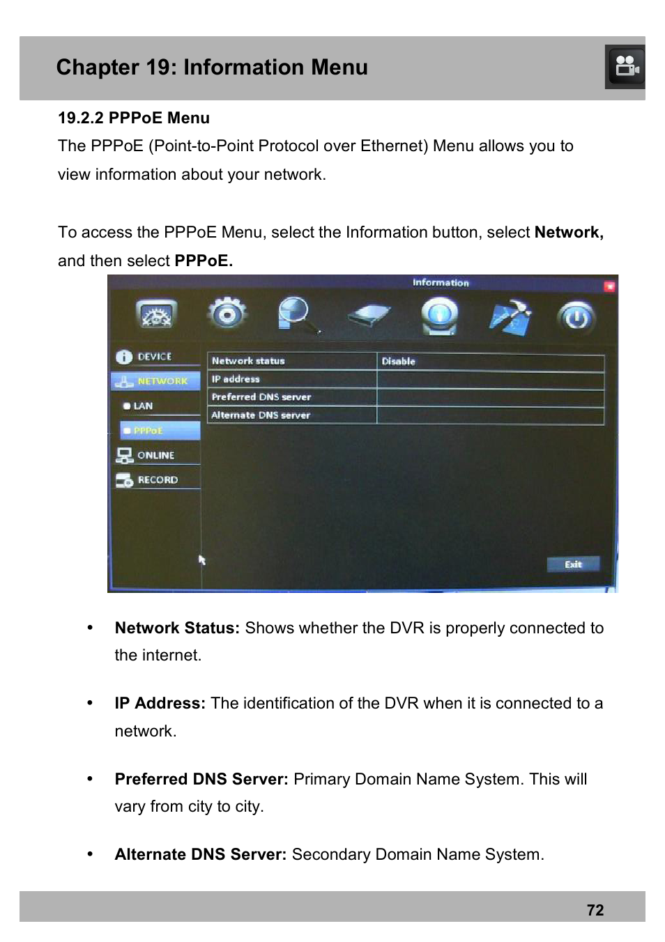 Chapter 19: information menu | Night Owl PRO-1681TB-2DMA user manual User Manual | Page 72 / 127