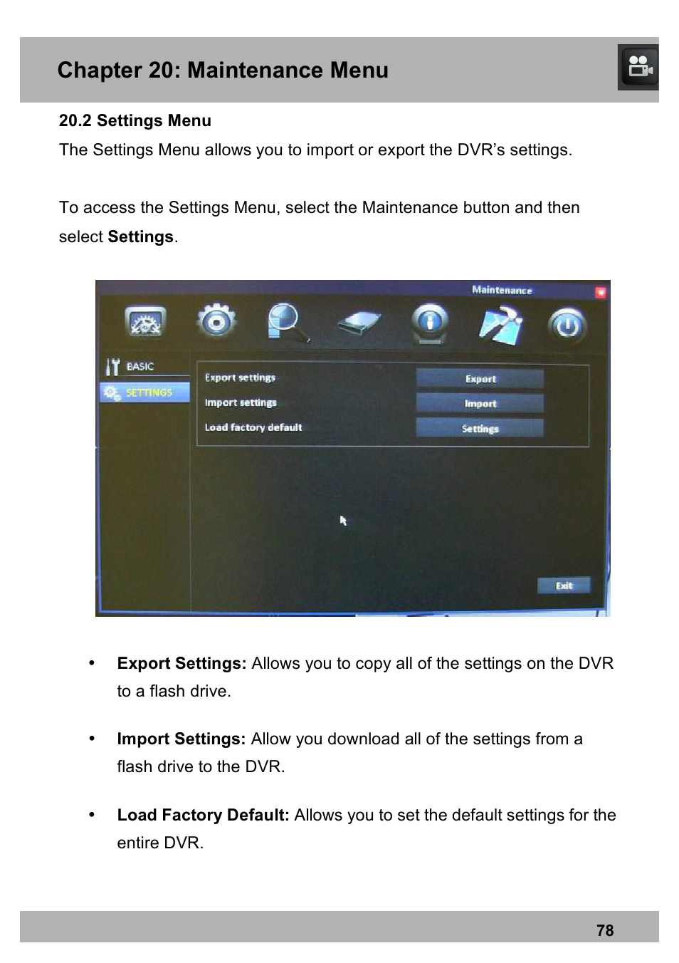 Chapter 20: maintenance menu | Night Owl PRO-1681TB-2DMA user manual User Manual | Page 78 / 127
