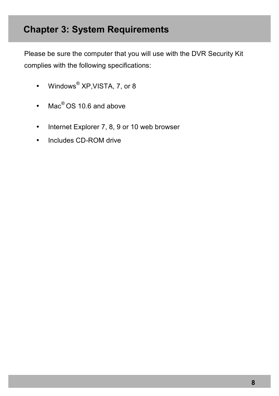 Chapter 3: system requirements | Night Owl PRO-1681TB-2DMA user manual User Manual | Page 8 / 127