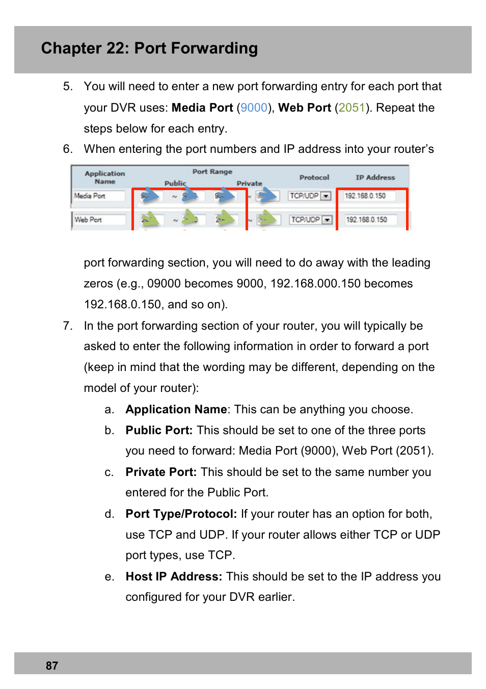 Chapter 22: port forwarding | Night Owl PRO-1681TB-2DMA user manual User Manual | Page 87 / 127