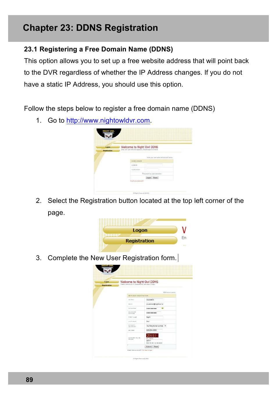 Chapter 23: ddns registration | Night Owl PRO-1681TB-2DMA user manual User Manual | Page 89 / 127