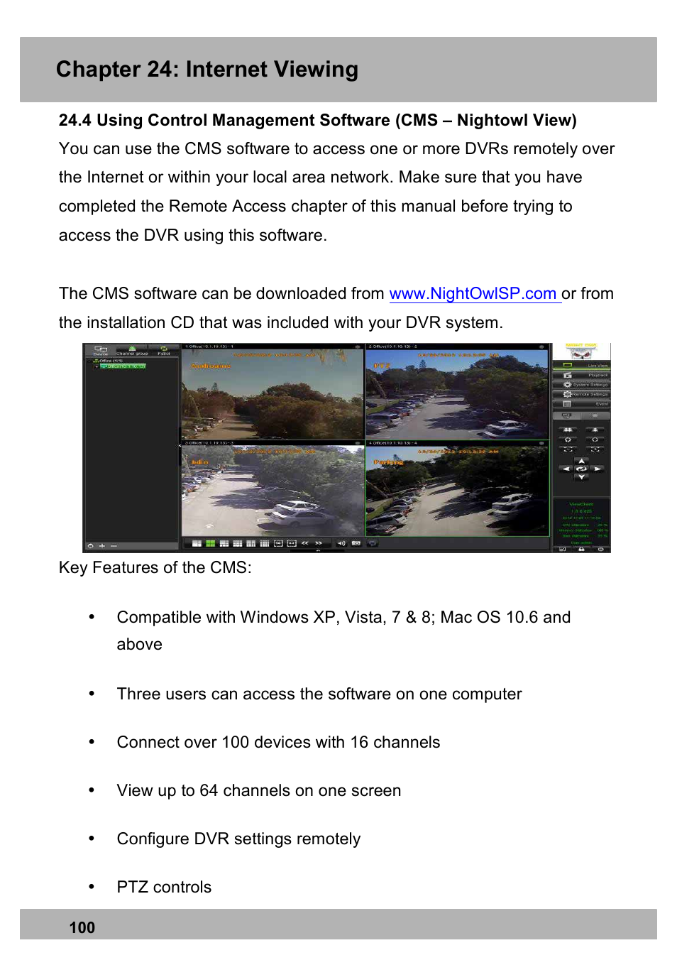 Chapter 24: internet viewing | Night Owl PE-DVR16-1TB user manual User Manual | Page 100 / 126
