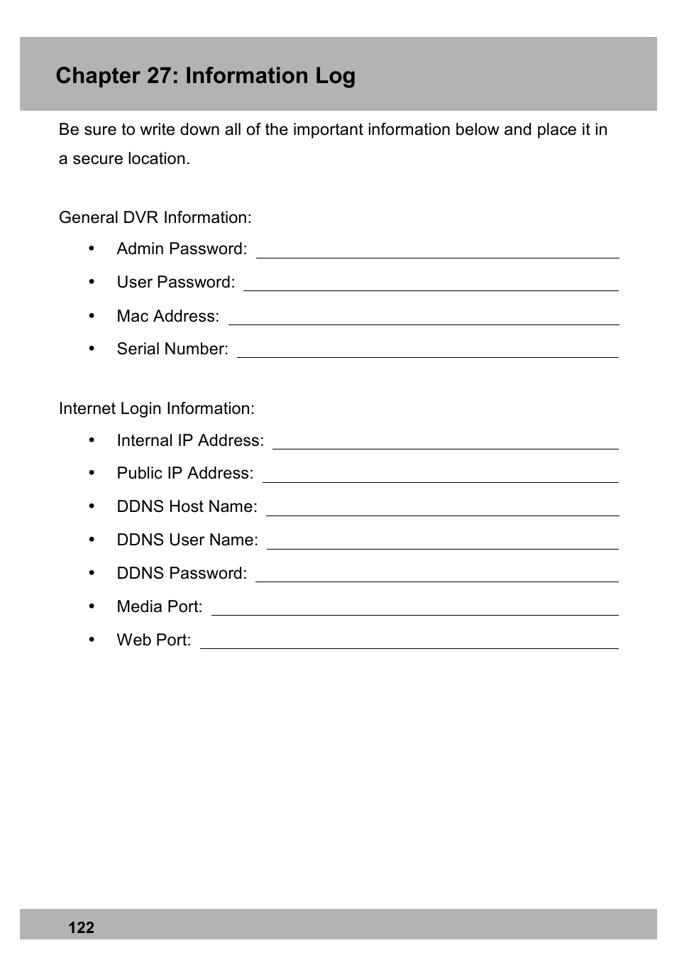 Chapter 25: night owl pro mobile application, Chapter 27: information log | Night Owl PE-DVR16-1TB user manual User Manual | Page 122 / 126